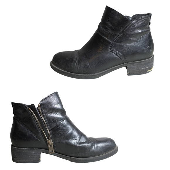 Timberland Women's Chelsea Ankle Boot Black Leather w/ Side Zip Cleaned Classic - Picture 1 of 7